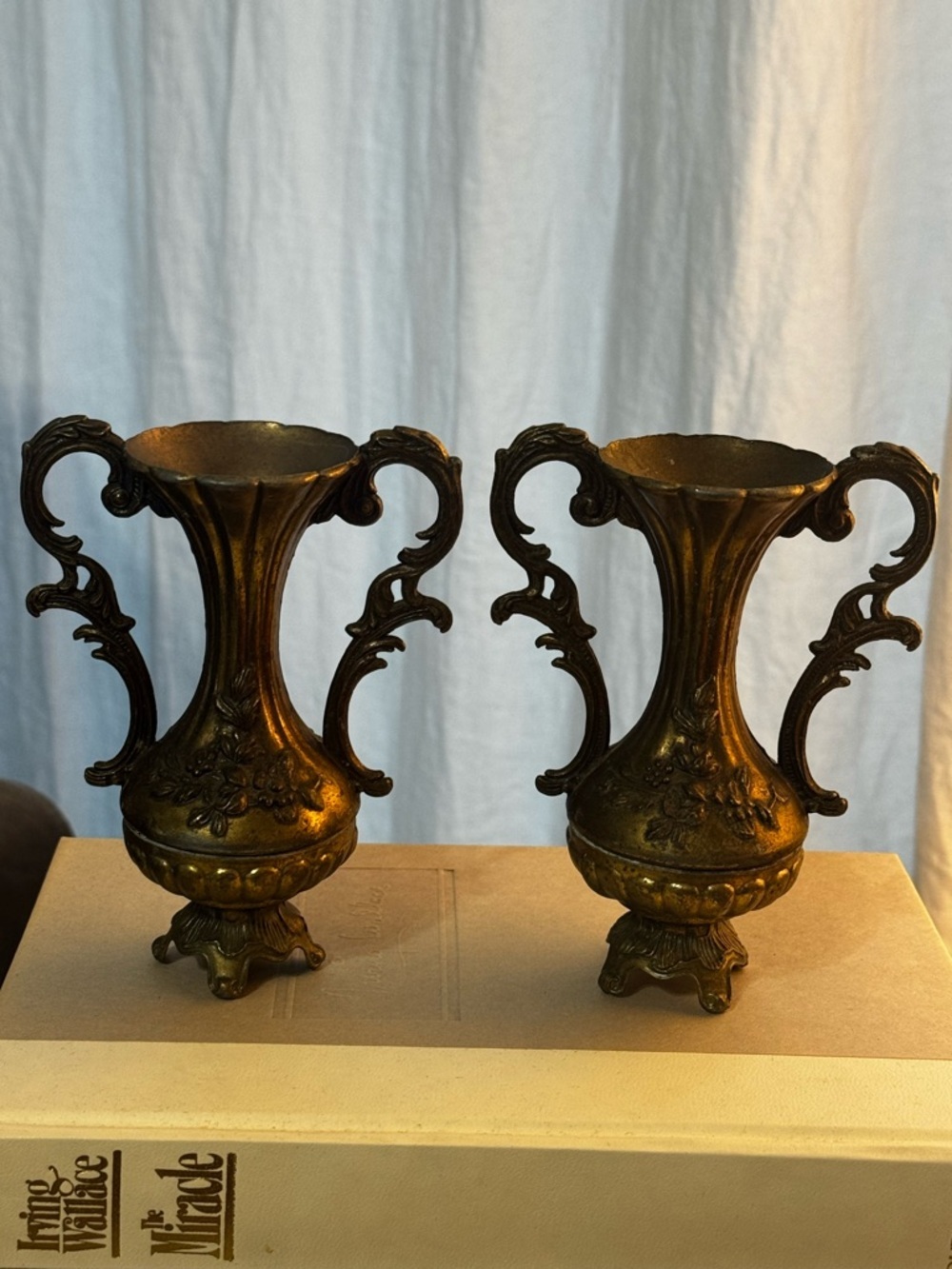 Vintage Italian Brass Bud Vase Renaissance-style Floral Dual Handles
Ornate Set